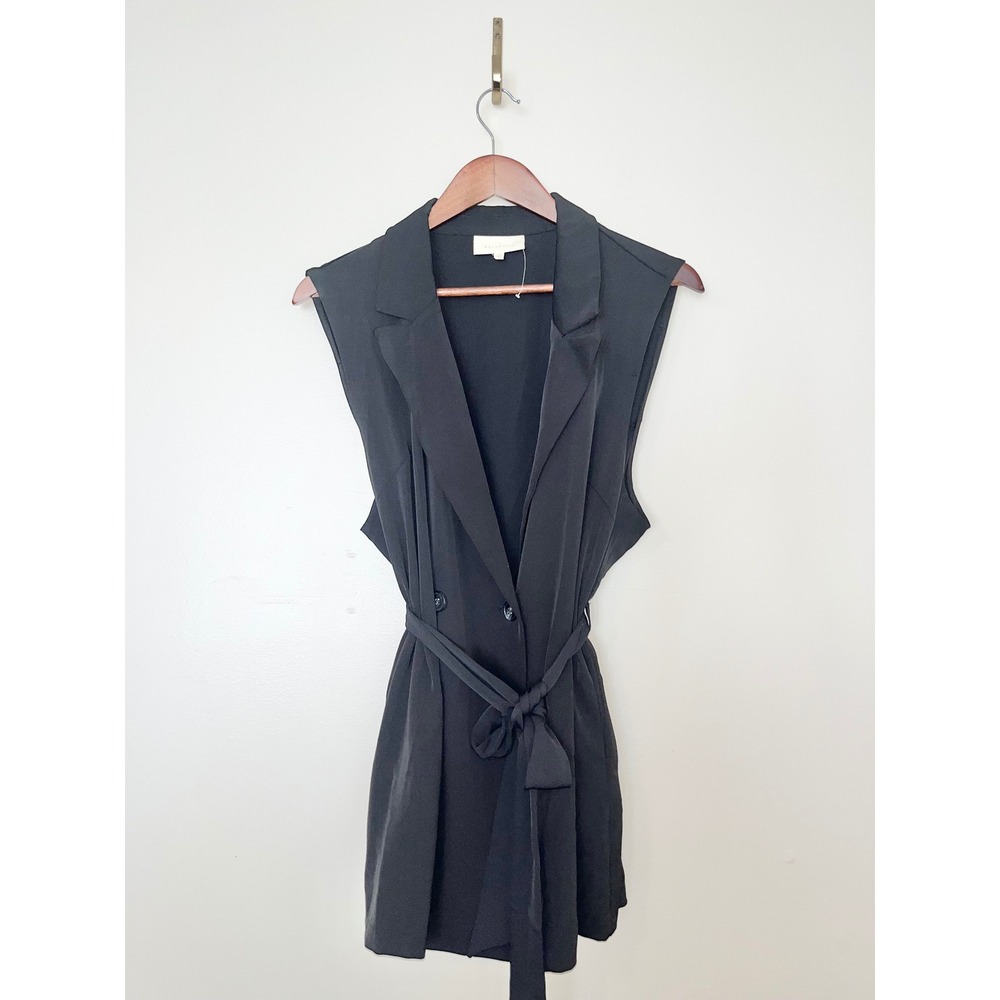 MELLODAY Black Sleeveless Long Blazer Vest Double Breasted Belted XL‎